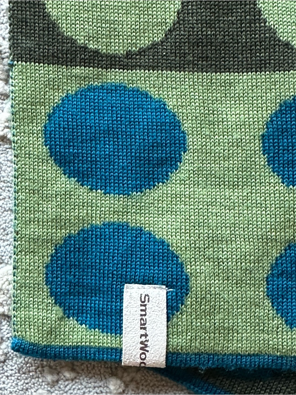 Smartwool Merino Wool Green and Blue Polka Block Scarf - Picture 2 of 4